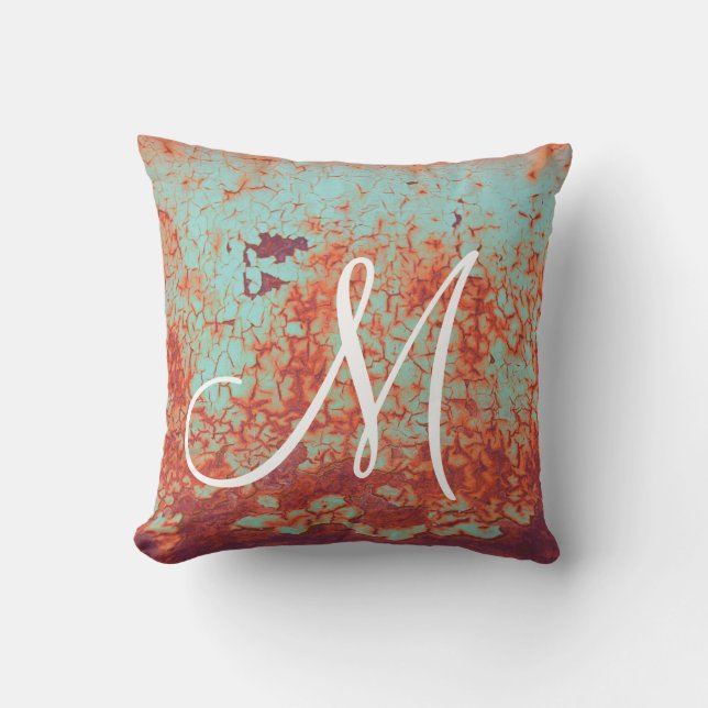Rusty Peeling Paint Monogram Cushion (Front)