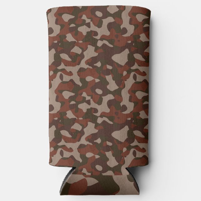 Rusty Red and Dark Olive Camo abstract Seltzer Can Cooler (Front)