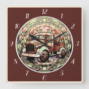 Rusty Red Holiday Truck Square Wall Clock