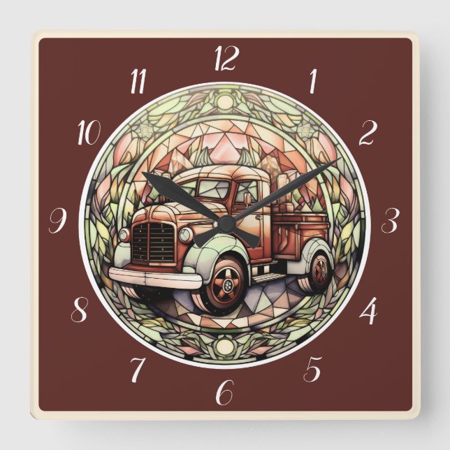 Rusty Red Holiday Truck Square Wall Clock (Front)
