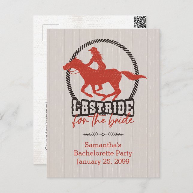 Rusty Red Last Ride For The Bride Postcard (Front/Back)