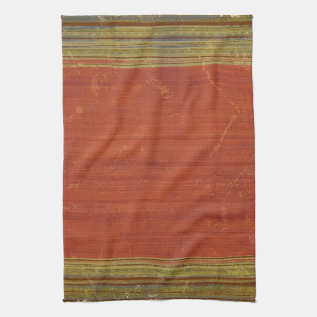 Rusty Red Muted Stripes Tea Towel Kitchen Towel (Vertical)