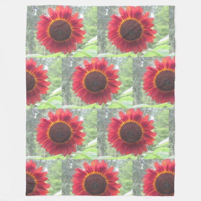 Rusty Red Sunflower Fleece Blanket (Front)