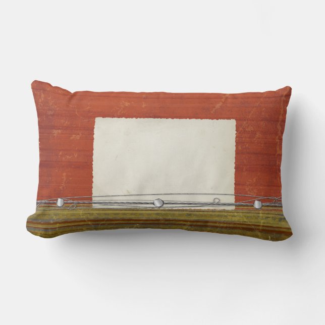 Rusty Red with Muted Stripes Lumbar Throw Pillow (Front)