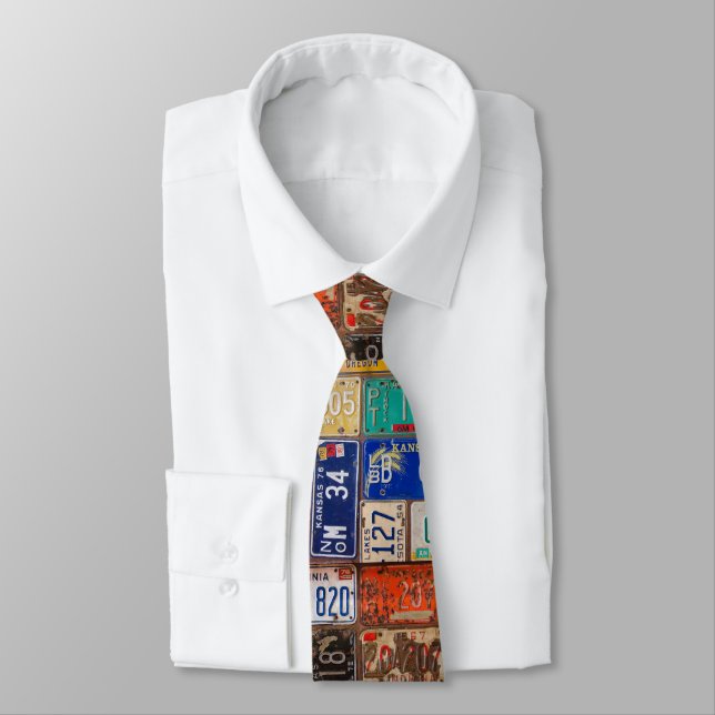 rusty retro license plate collection tie (Tied)