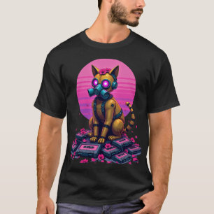 Rusty Robot Cat Cassette Tape Vaporwave Post Apoca T-Shirt