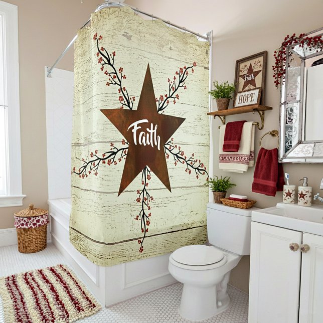 Rusty star and berries, Faith Shower Curtain (Creator Uploaded)