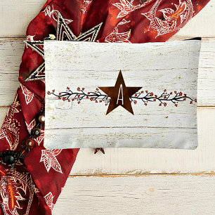 Rusty star and berries monogram accessory pouch