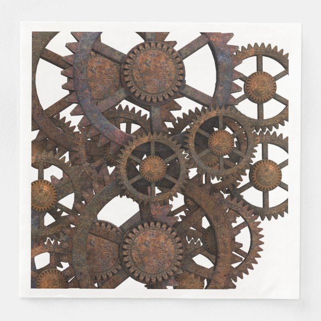 Rusty Steampunk Metal Gears Napkin (Front)