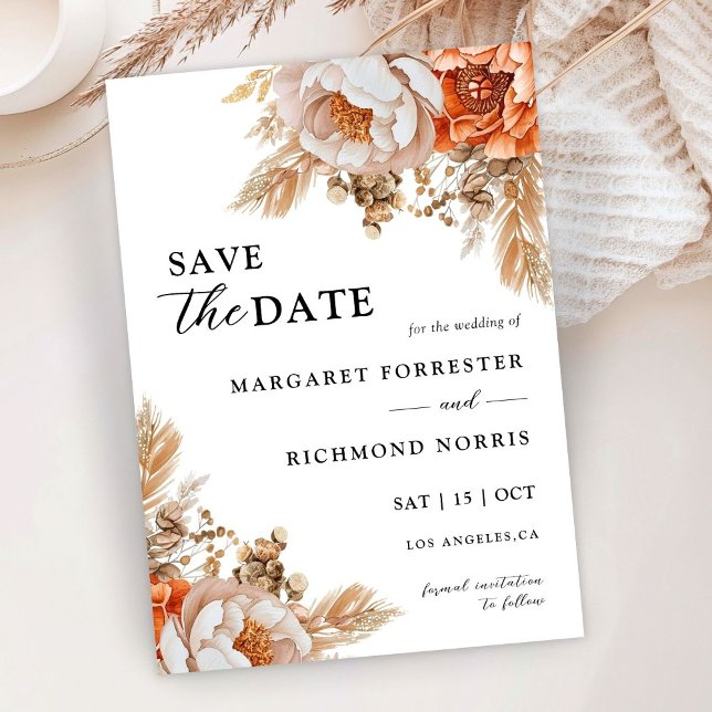 Rusty Terracotta Floral Wedding Save The Date Invitation (Creator Uploaded)