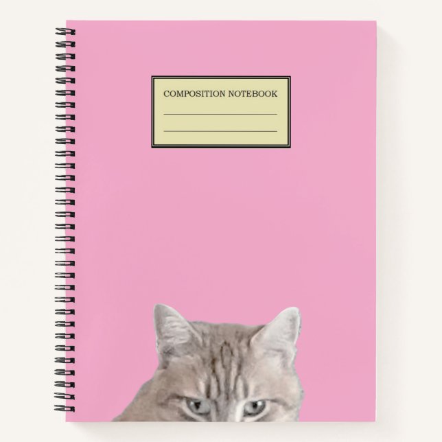 Rusty The Cat Peeking Pink Spiral Notebook (Front)