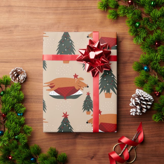 Rusty the Dog Sleeping Xmas Tree Wrapping Paper (Holiday Gift)