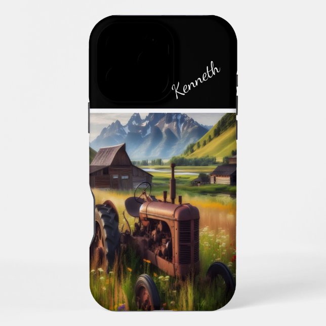 Rusty Tractor in Mountain Valley iPhone Case (Back)