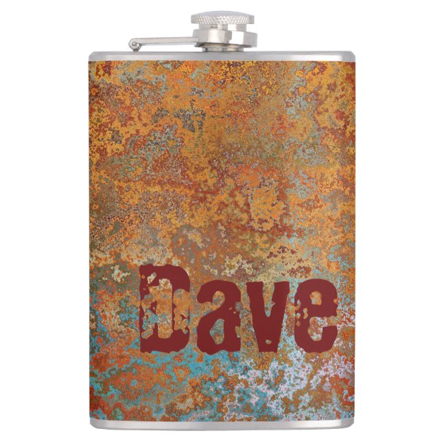 Rusty, Verdigris, Grunge Steampunk Personalised  Hip Flask (Front)