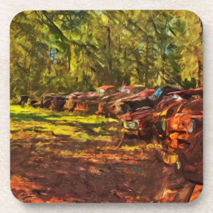 Rusty Vintage Cars in a Row Abstract Coaster