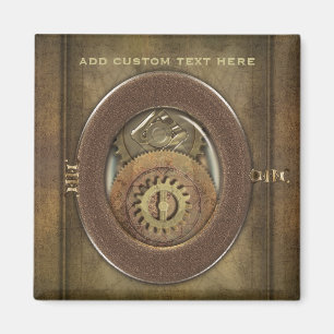Rusty Vintage Cogs Steampunk Square Personalised Magnet