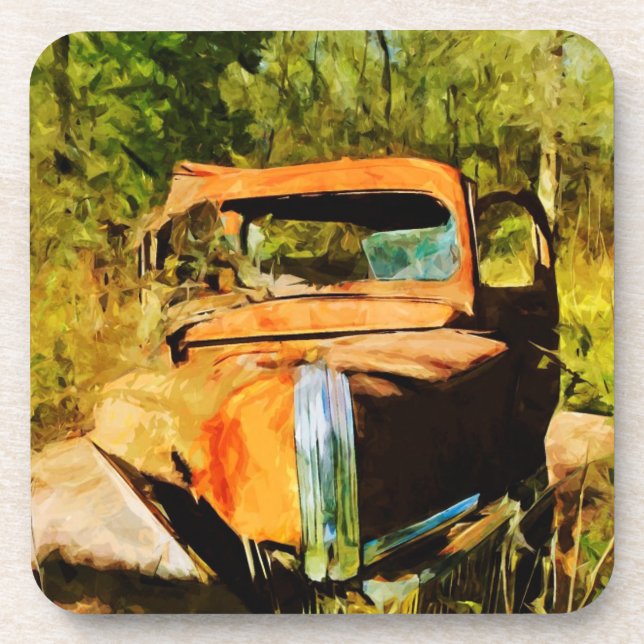 Rusty Vintage Pick Up Truck Abstract Coaster (Front)