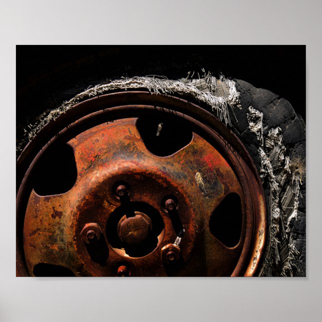 Rusty Wheel Torn Tire Macro Photograph Poster (Front)