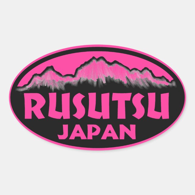 Rusutsu Japan pink oval stickers (Front)