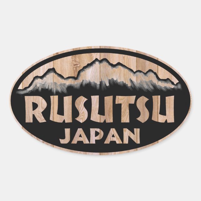 Rusutsu Japan wooden oval stickers (Front)