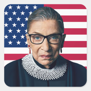 Ruth Bader Ginsburg and USA Flag Square Sticker