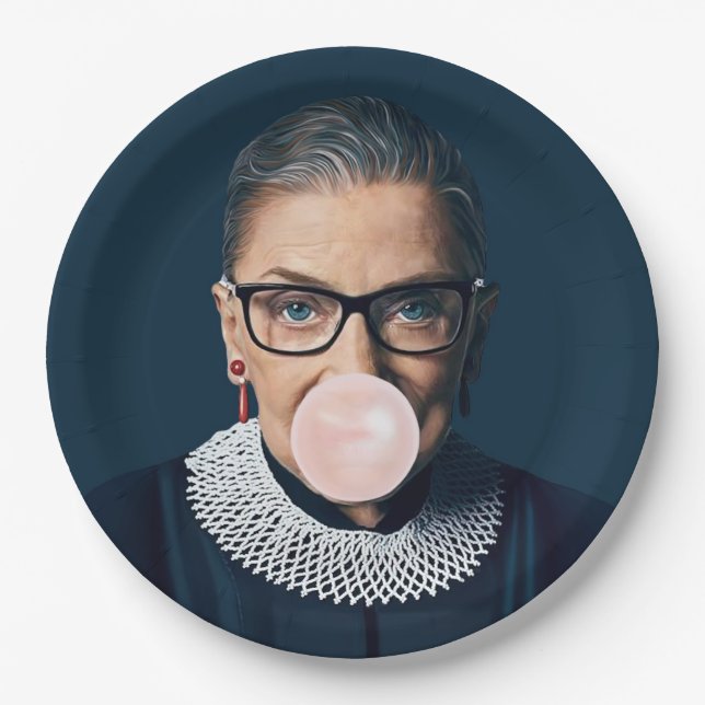 Ruth Bader Ginsburg Blowing Pink Bubble gum Paper Plate (Front)