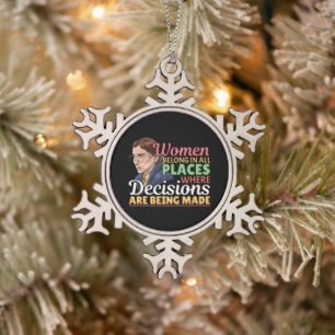 Ruth Bader Ginsburg Feminist Lawyer Judge Snowflake Pewter Christmas Ornament