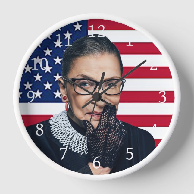 Ruth Bader Ginsburg with American flag Clock (Front)