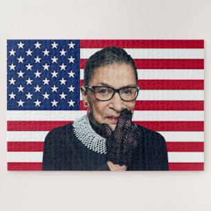 Ruth Bader Ginsburg with American flag Jigsaw Puzzle