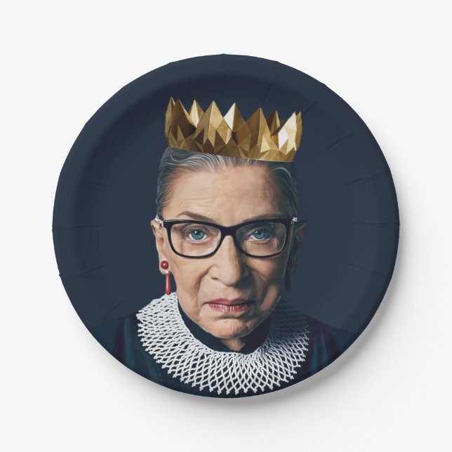 Ruth Bader Ginsburg with Gold Crown   Paper Plate (Front)