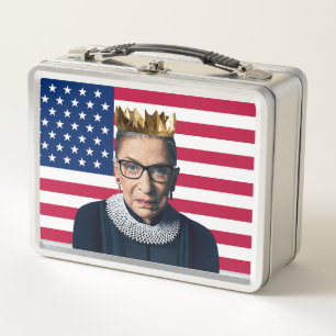Ruth Ginsburg Crown with USA Flag Metal Lunch Box