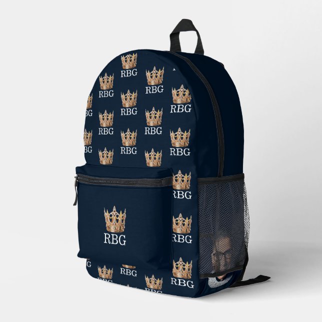 Ruth Ginsburg RBG with Crown Printed Backpack (Back Corner Right)