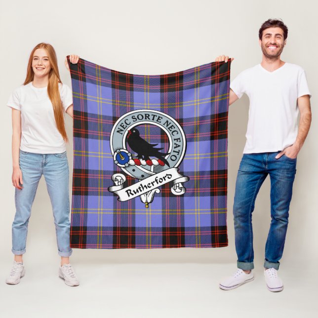 Rutherford Clan Badge Tartan Plaid Fleece Blanket (In Situ)