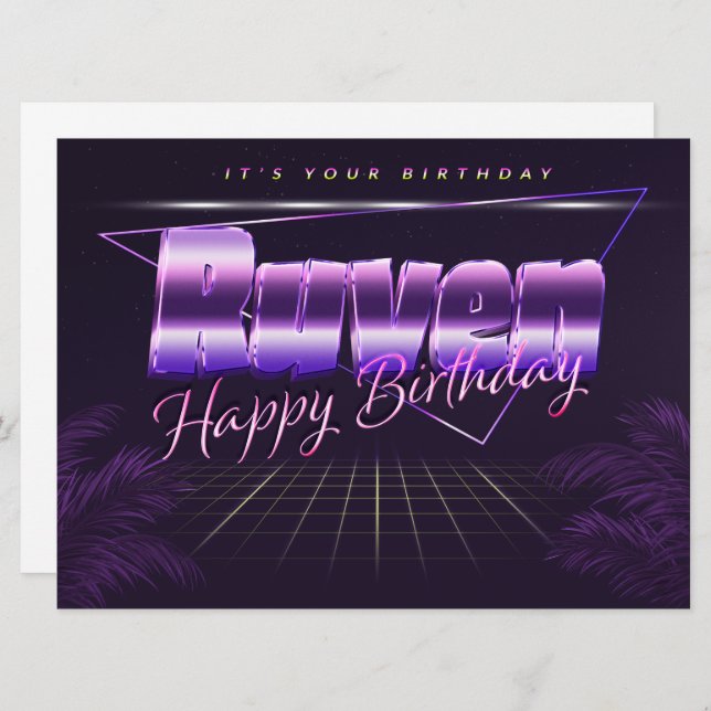 Ruven Name First Name pura retro card Birthday (Front/Back)