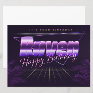 Ruven Name Vorname lila retro Karte Geburtstag Card
