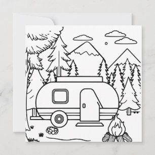 RV Camper and Campfire   Colouring Page
