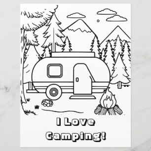 RV Camper and Campfire Colouring Page