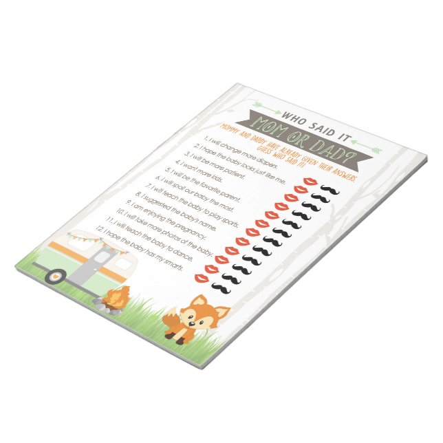 RV Camper Guess Who Said It Baby Shower Game Pack Notepad (Angled)