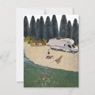 RV Camper in the Forest by the water Postcard