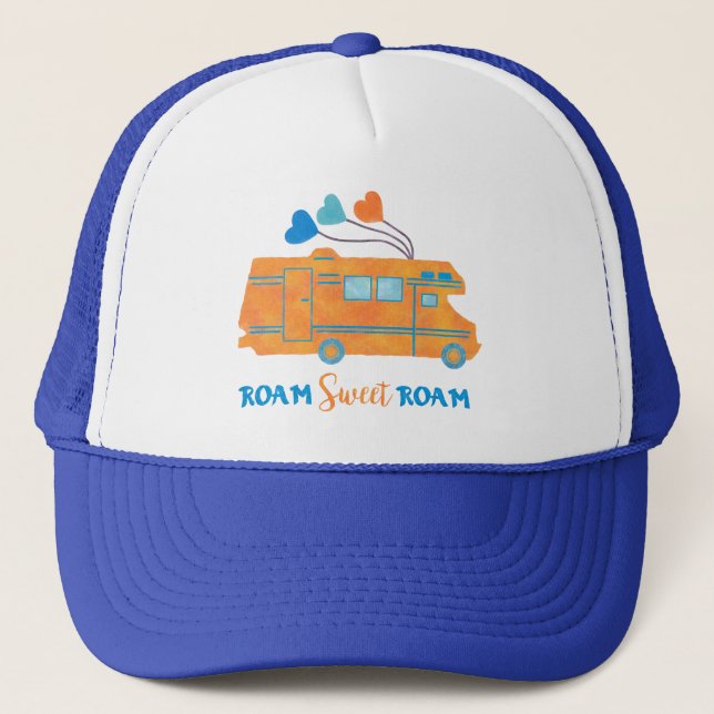 RV Camper Motorhome Roam Sweet Roam Vacation Trucker Hat (Front)