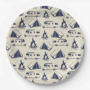 RV Camper Tent Campfire Pattern Paper Plate