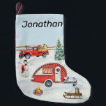 RV Camping Camper Snow Winter Christmas  Small Christmas Stocking<br><div class="desc">This design may be personalised in the area provided by changing the photo and/or text. Or it can be customised by clicking Personalise this Template and then choosing the click to customise further option and delete or change the colour of the background, add text, change the text colour or style,...</div>