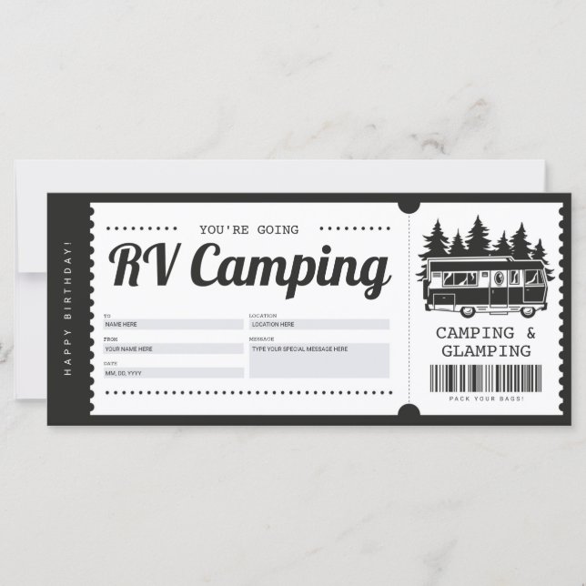 RV Camping Gift Voucher, Summer Camp Certificate (Front)