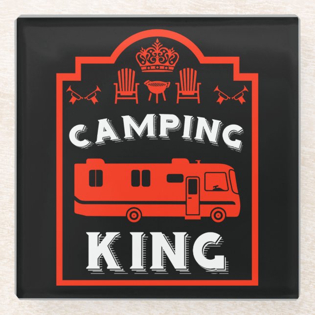 RV Camping King USA Glass Coaster (Front)