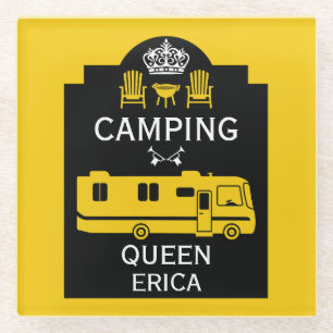 RV Camping Queen USA Glass Coaster