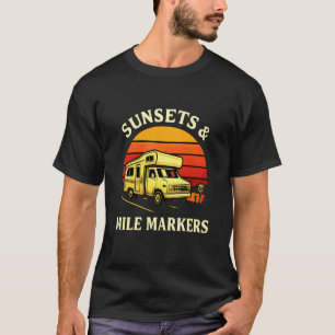 RV Camping Sunset & Mile Markers Camper Motorhome T-Shirt