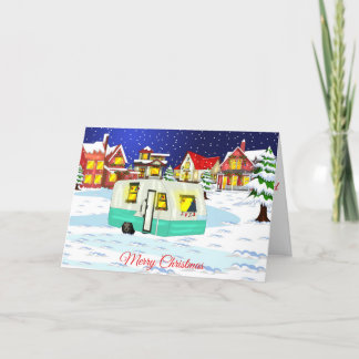 RV Christmas and Holiday Card with Small Trailer