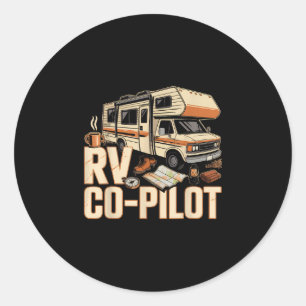 Rv co pilot rv camping camper sunset scenic classic round sticker