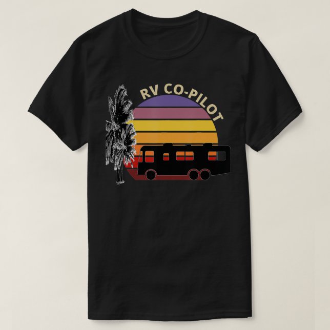 RV CoPilot Retro Sunset Style with Palm Trees  T-Shirt (Design Front)