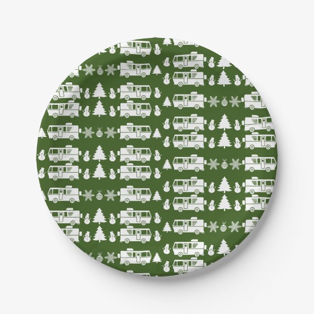 RV Motorhome Christmas Decor Paper Plate (Front)